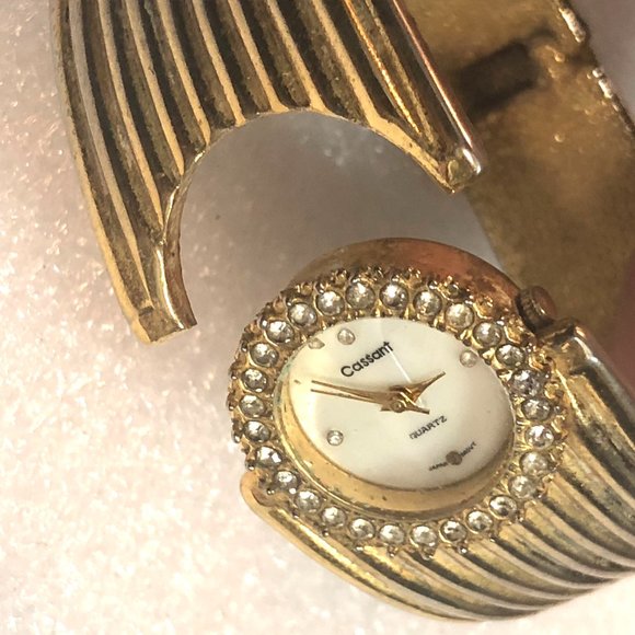 Cassant Vintage Quartz Bracelet Cuff Rhinestone Dress Watch main image 10